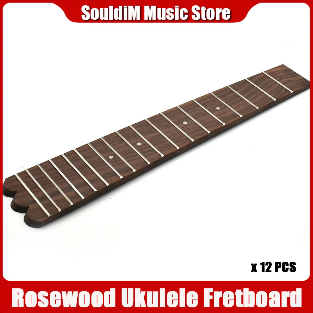 

12pcs 23 Inch Concert Rosewood Ukulele Fretboard 18 Frets W/ White Dots Inlay Fish Tail Ukulele Accessories Replacement