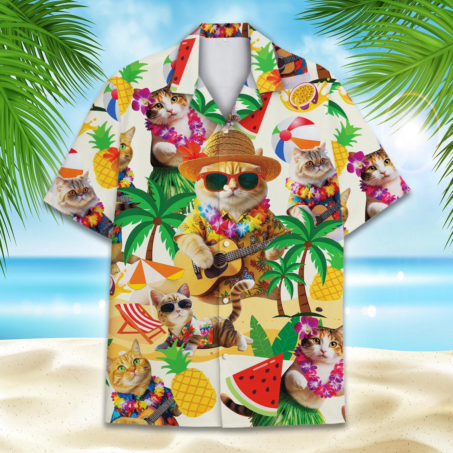 3D Printed Cartoon Black Cat Hawaiian Beach Shirt For Unisex Summer Vacation Button Down Lapel Shirts Cool Short Sleeve Blouse