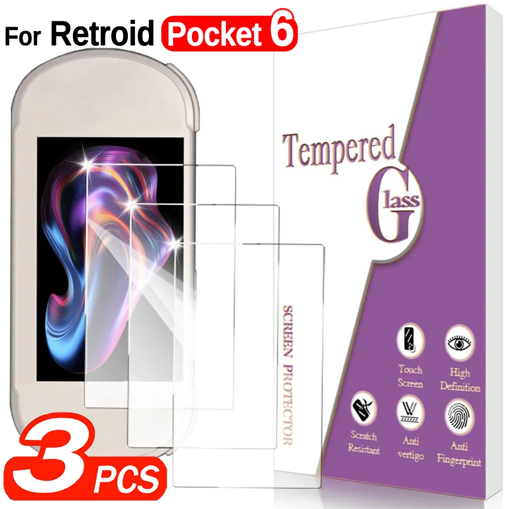 3-1pcs HD Clear Tempered Glass for Retroid Pocket 6 Anti-Fingerprint Screen Protector Anti-scratch Game Console Protective Films