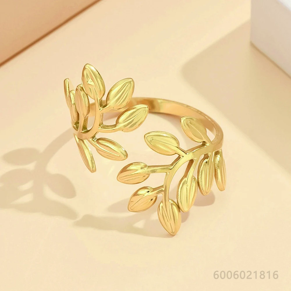 925 Sterling Silver Gold Leaves Open Ring For Women Fashion Jewelry Vintage Grace Charm Noble Party Birthday Gifts