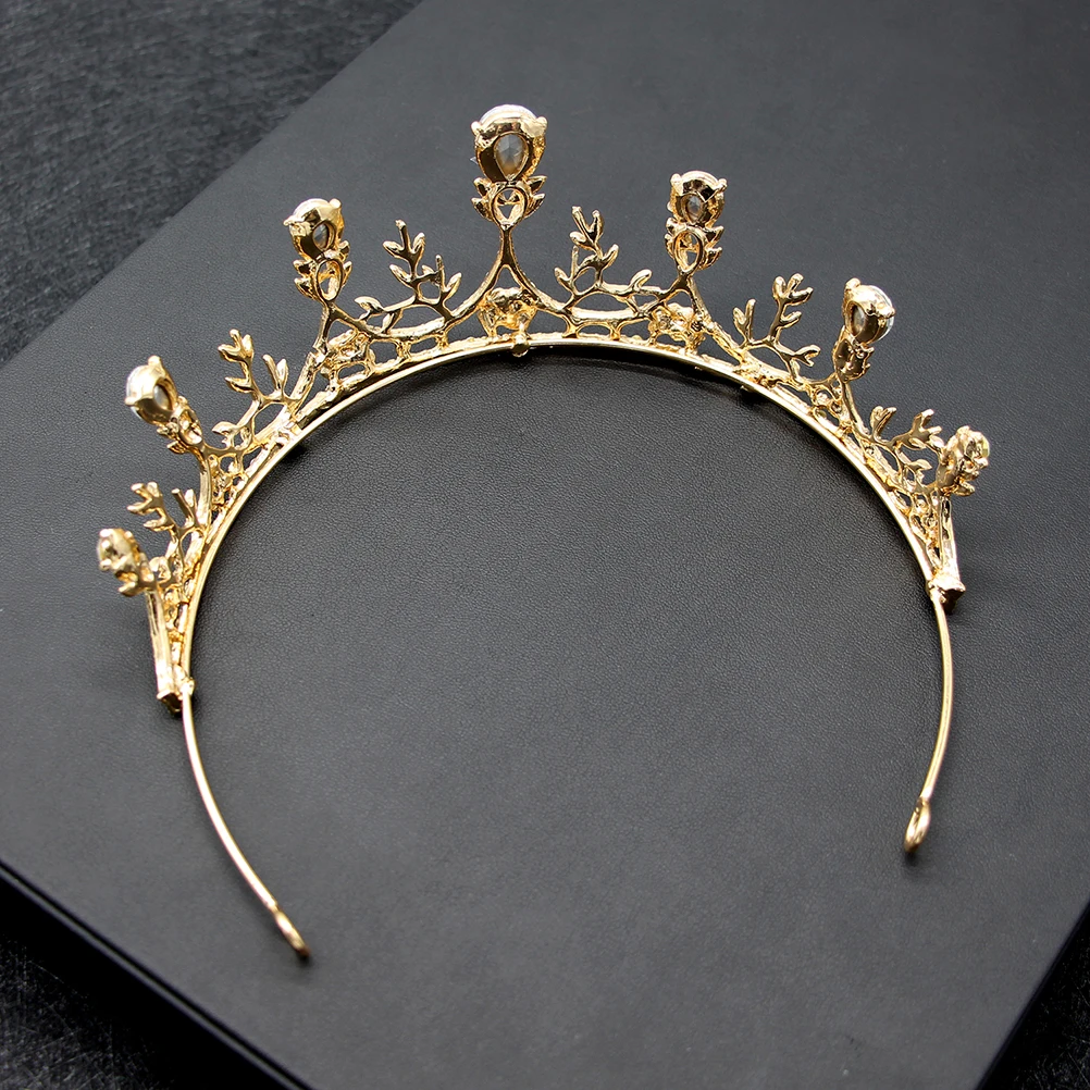 

Золотая Корона со стразами Корона для волос Свадебная тиара Свадебный шиньон Женские аксессуары Прочный сплав Легкий безопасный декор