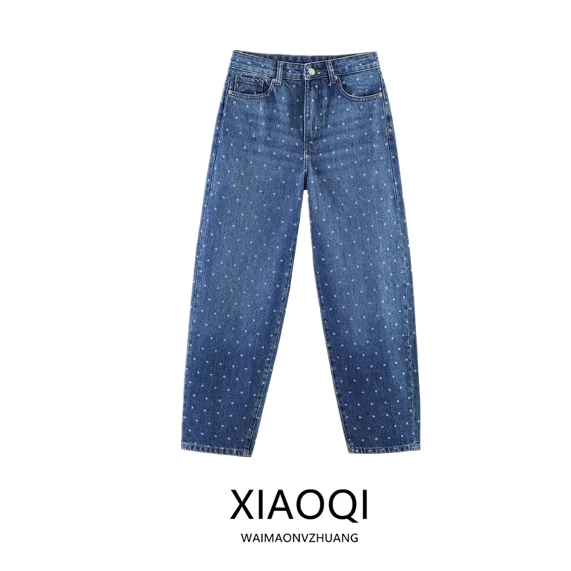 

Summer 2026 Women's Casual Denim Pants Polka Dot Mid-Waist Cone Shape New Arrival Jeans Ladies Fashion Summer Collection