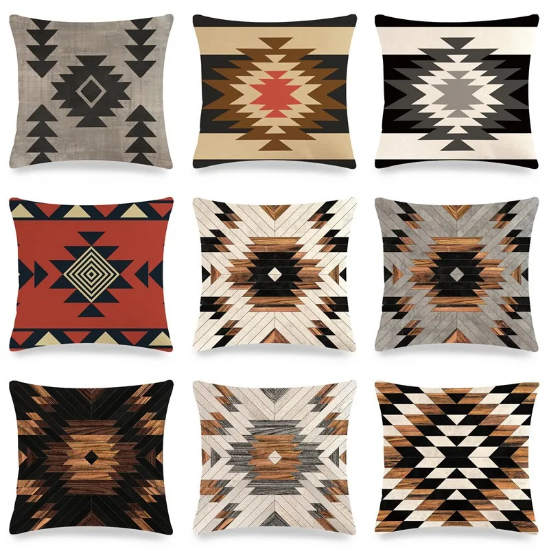 Throw Pillow Cases Bohemian Aztec Geometric Pattern Cushion Cover 45x45cm Home Living Room Decoration Linen/Cotton Pillowcover