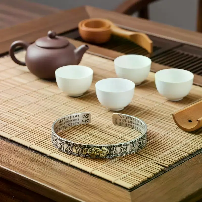 Creative Personality Proverbs Heart Sutra Pixiu Open Bracelet Women Men Jewelry Accessries