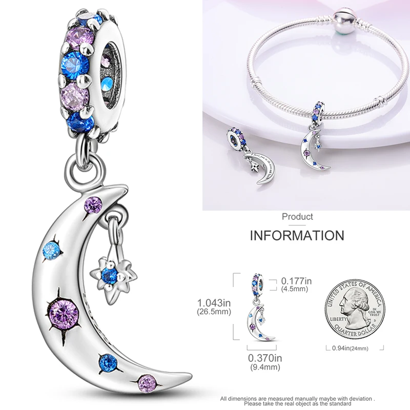 925 Sterling Silber Bunte CZ-Charm-Perlen Herz Baum des Lebens Elefant Hamsa Pfote Sonne Mond für DIY Armband Halskette Geschenk – Detail 12