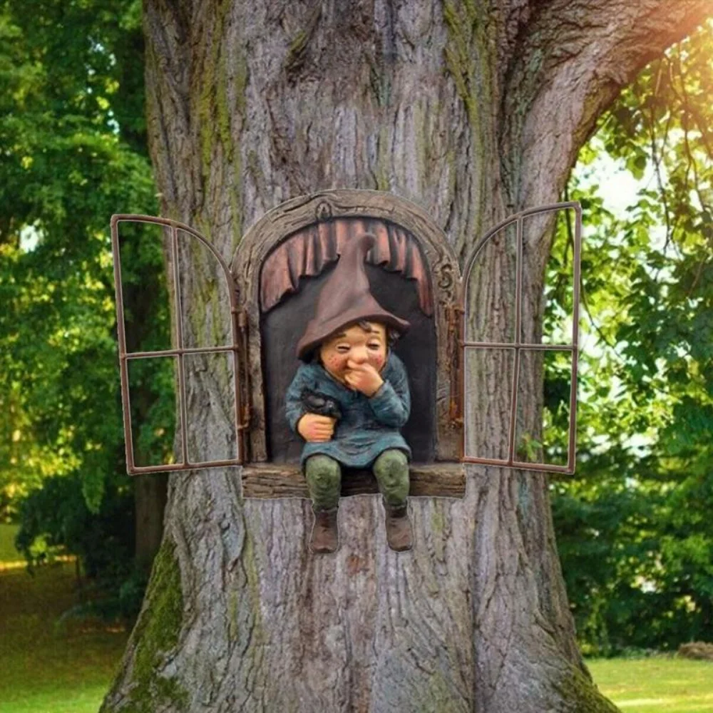 Creative Garden Statue Elf Go Out Tree Hug Suitable for Home Courtyard Porch Decoration