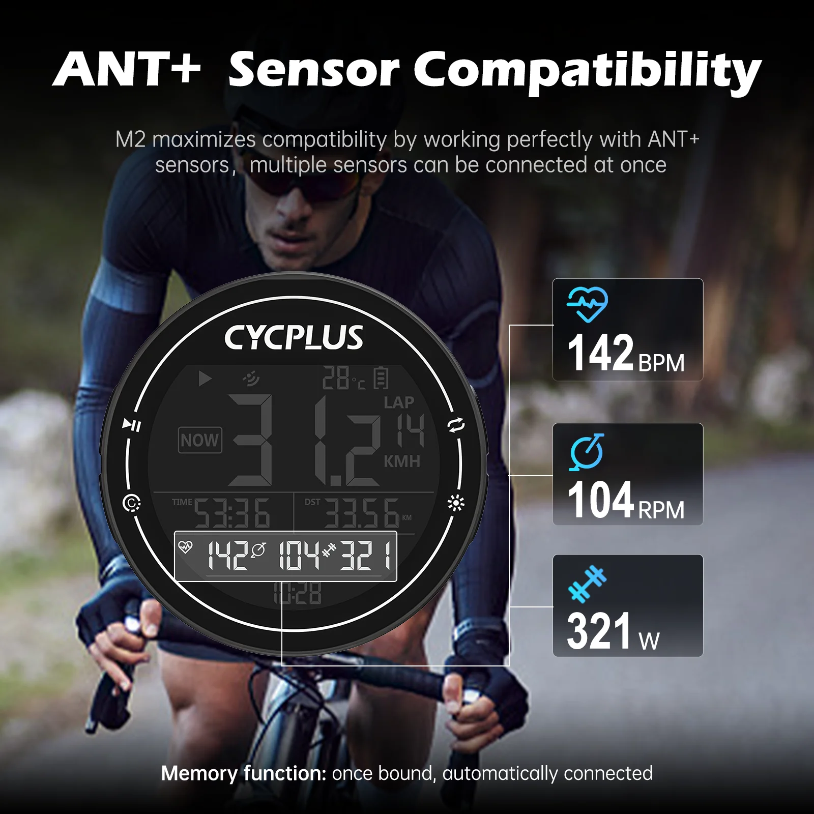 CYCPLUS M2 Wireless GPS Bicycle Computer ANT+ Bluetooth Cycling Road Bike MTB Waterproof Speed Meter Cadence Power Accessories view 6