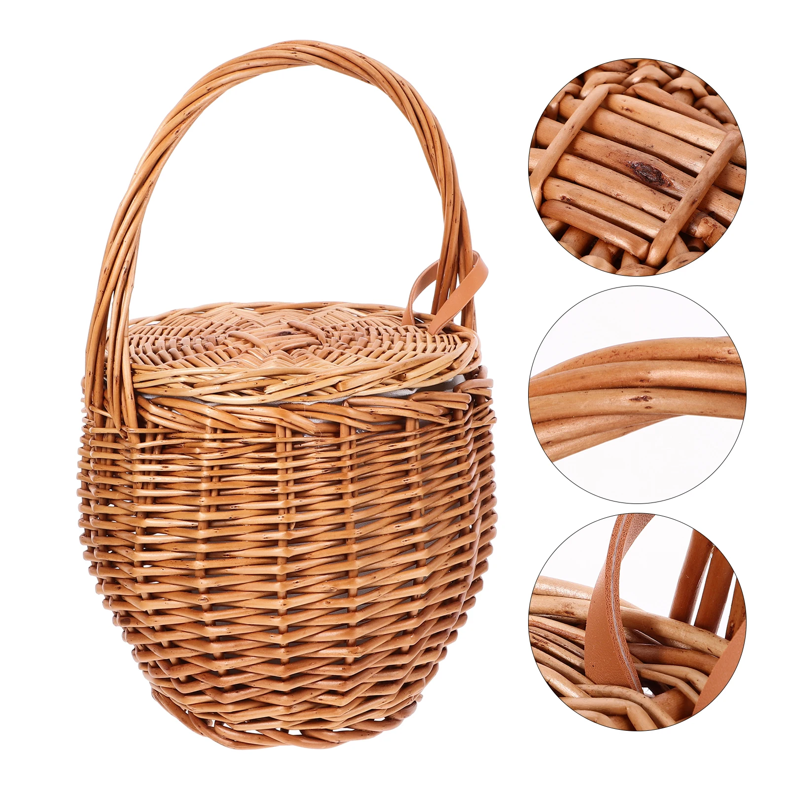 

Natural Wicker Flower Basket Handmade Picnic Storage Baskets Portable Fruit Shopping Light Color Decorative Outdoor Wedding