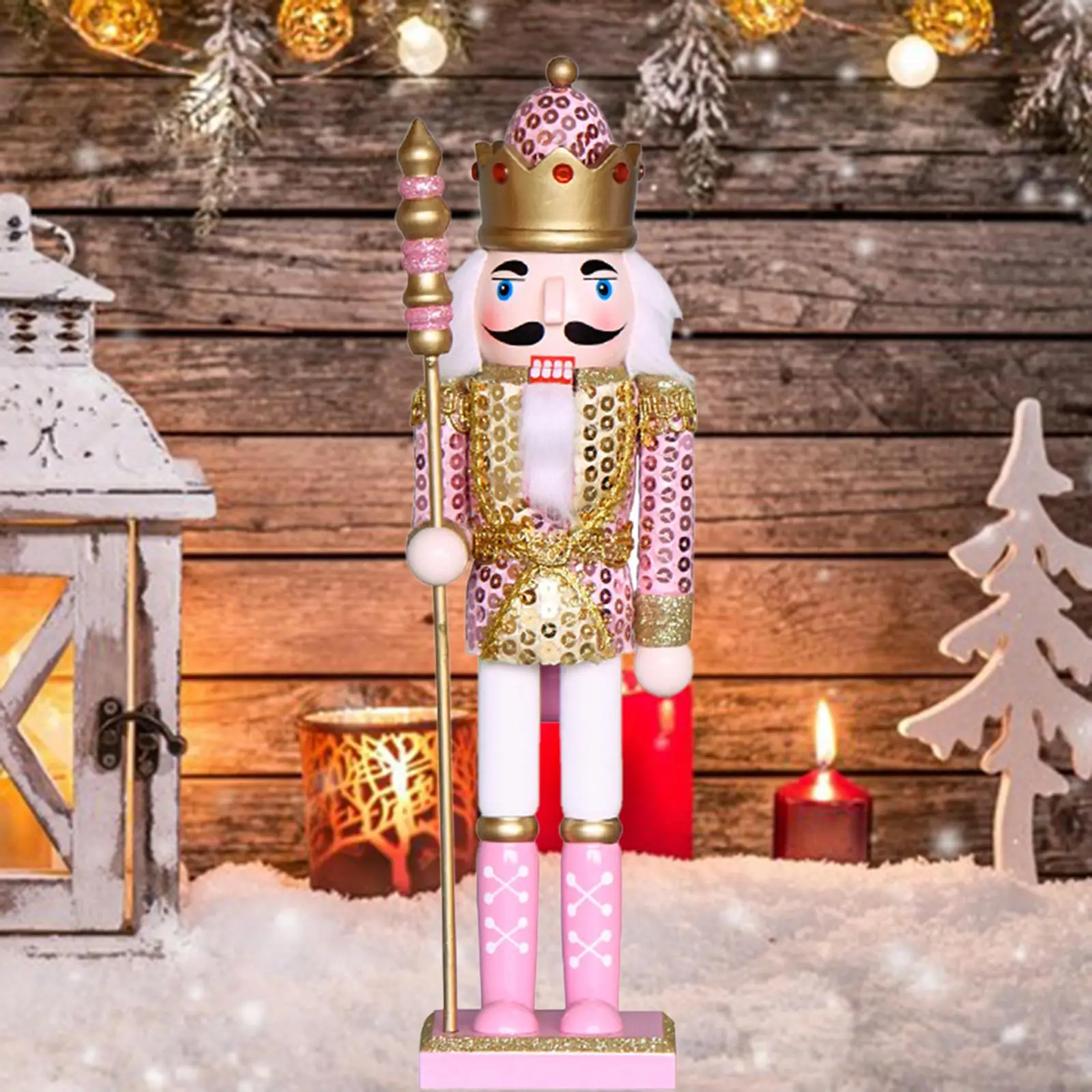 Wooden Nutcracker Soldier Figurine Ornament for Christmas Decor Windmill , Pink, Large