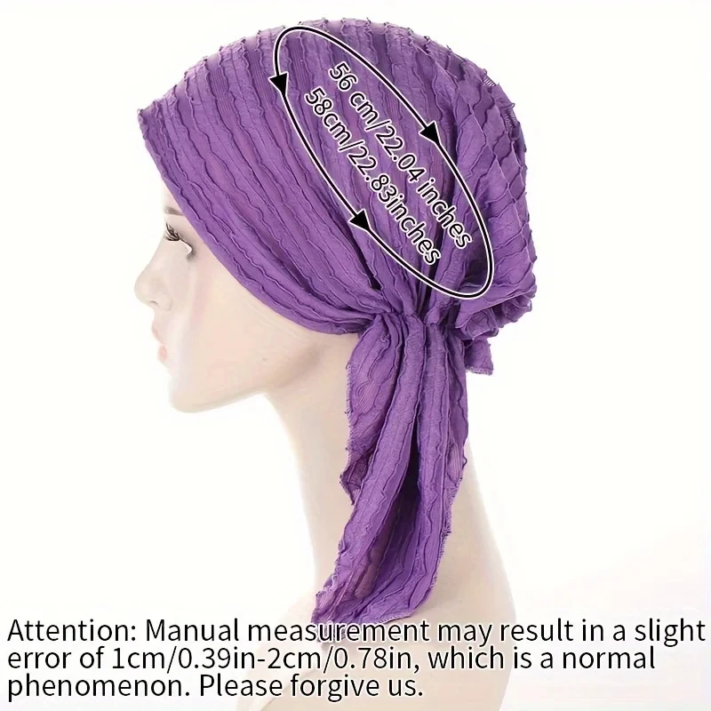 2024 New Women\'s Hijab Ruffle Trim Breathable Pleated Head Scarf Cap Breathable Hair Cap Fashionable Turban Multicolor Available