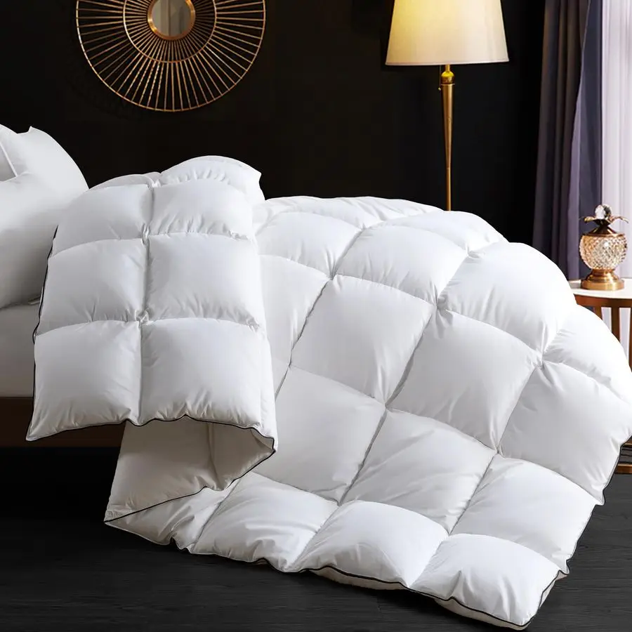 

Goose Feather Down Fiber Comforter Queen Size Duvet Insert Luxury White Bedding Comforter, 750 Fill Power, Hotel Collection, All