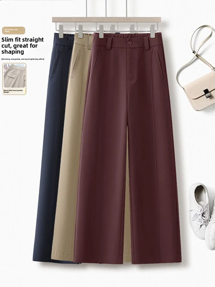 

Женские повседневные прямые брюки Ankela Red Slim Wide Leg из лиоцелла, весна-осень, новый стиль, с высокой талией, из смесового хлопка