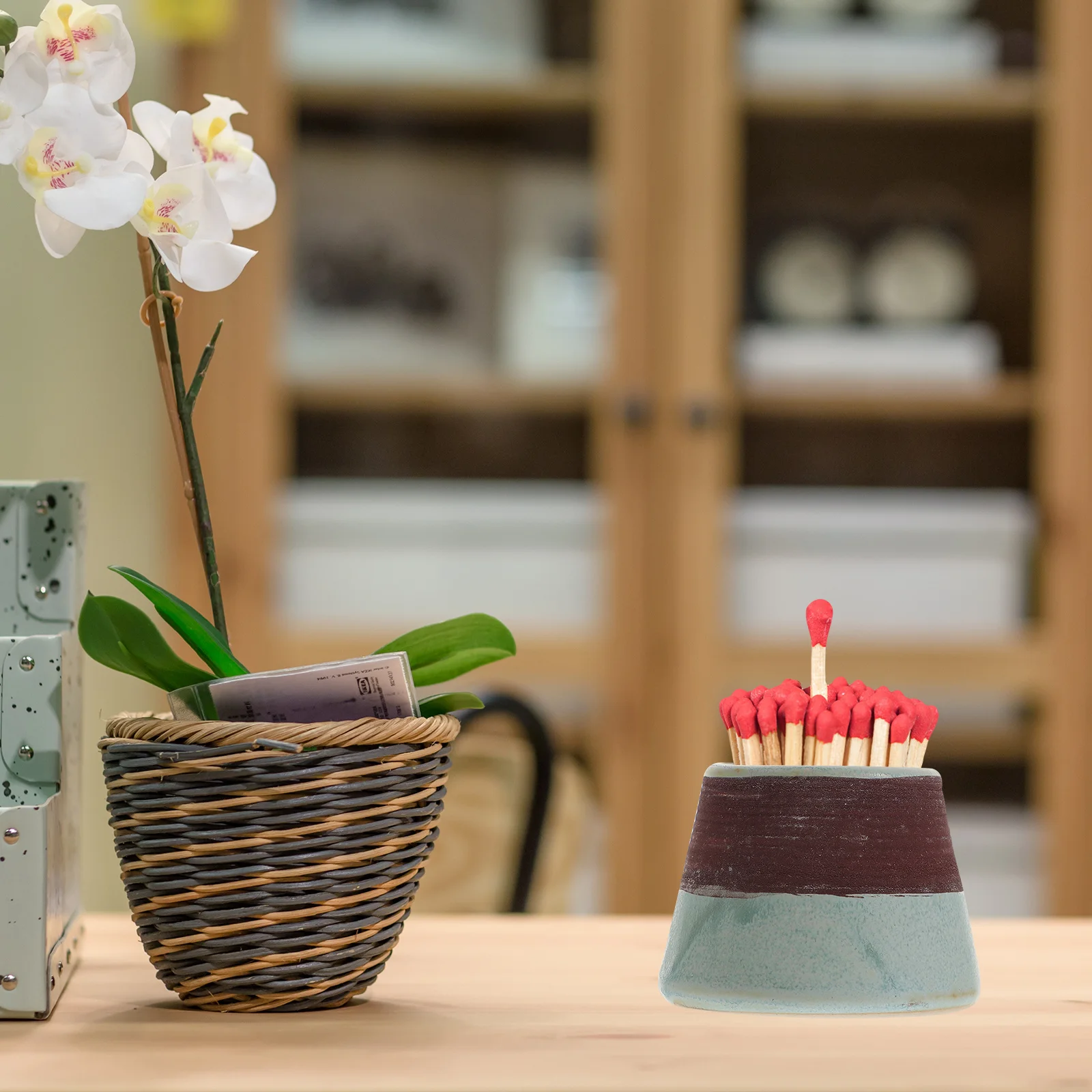 

Match Holder with Striker Holders Ceramic Small Jar Matchstick Vintage Home Decor