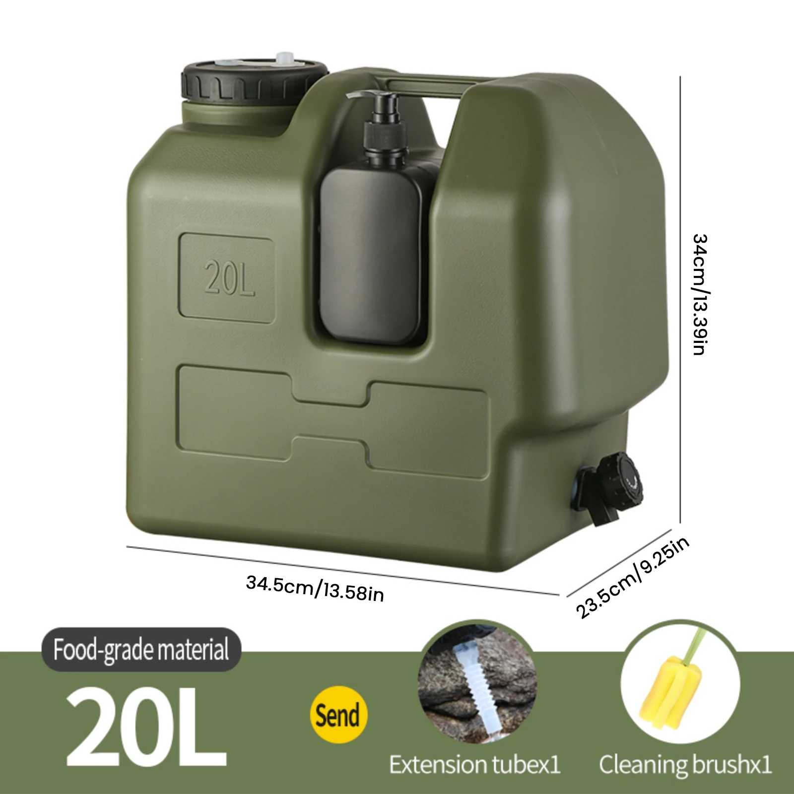 Seau de stockage d'eau en plastique de 20l, bidon de transport d'eau de grande capacité avec robinet et pot de désinfectant pour les mains, réservoir d'eau Portable