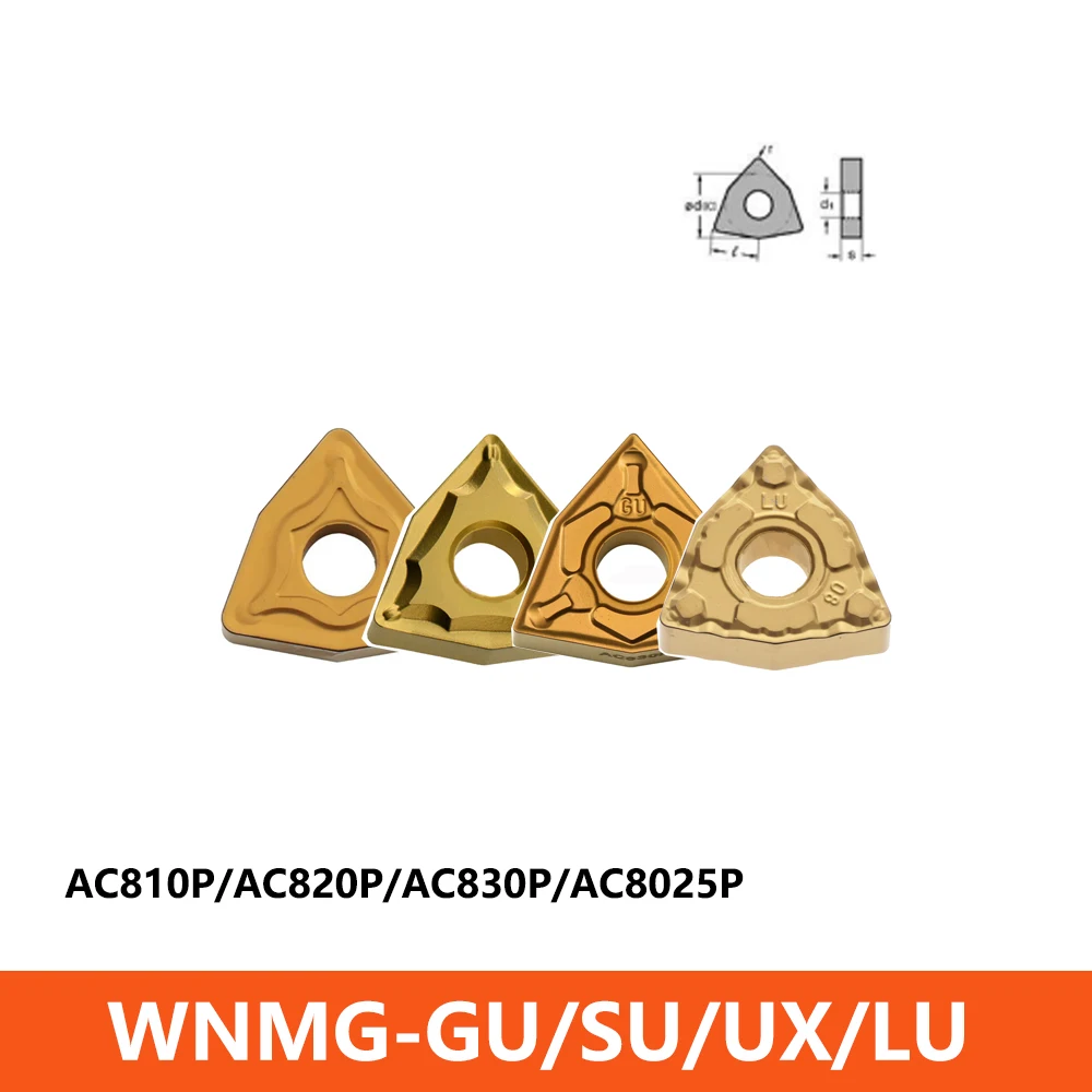 Original WNMG080404N-GU WNMG080404 WNMG080408 WNMG080412 N-GU-SU-UX-LU AC810P AC820P AC830P Carbide Inserts Turning Tools WNMG