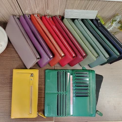 Solid Color Soft Genuine Cow Leather Womens Clutch Wallet ID Bank Cards Holders Phone Pocket Long Wallet Ladies Cowhide bags