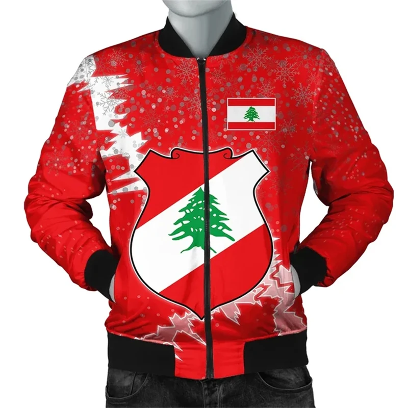 

Vintage Men's Jacket Lebanon Flag Pattern Printed Sweatshirt Street Fashion Long Sleeve Oversized Loose Y2k Clothing Zip Jackets