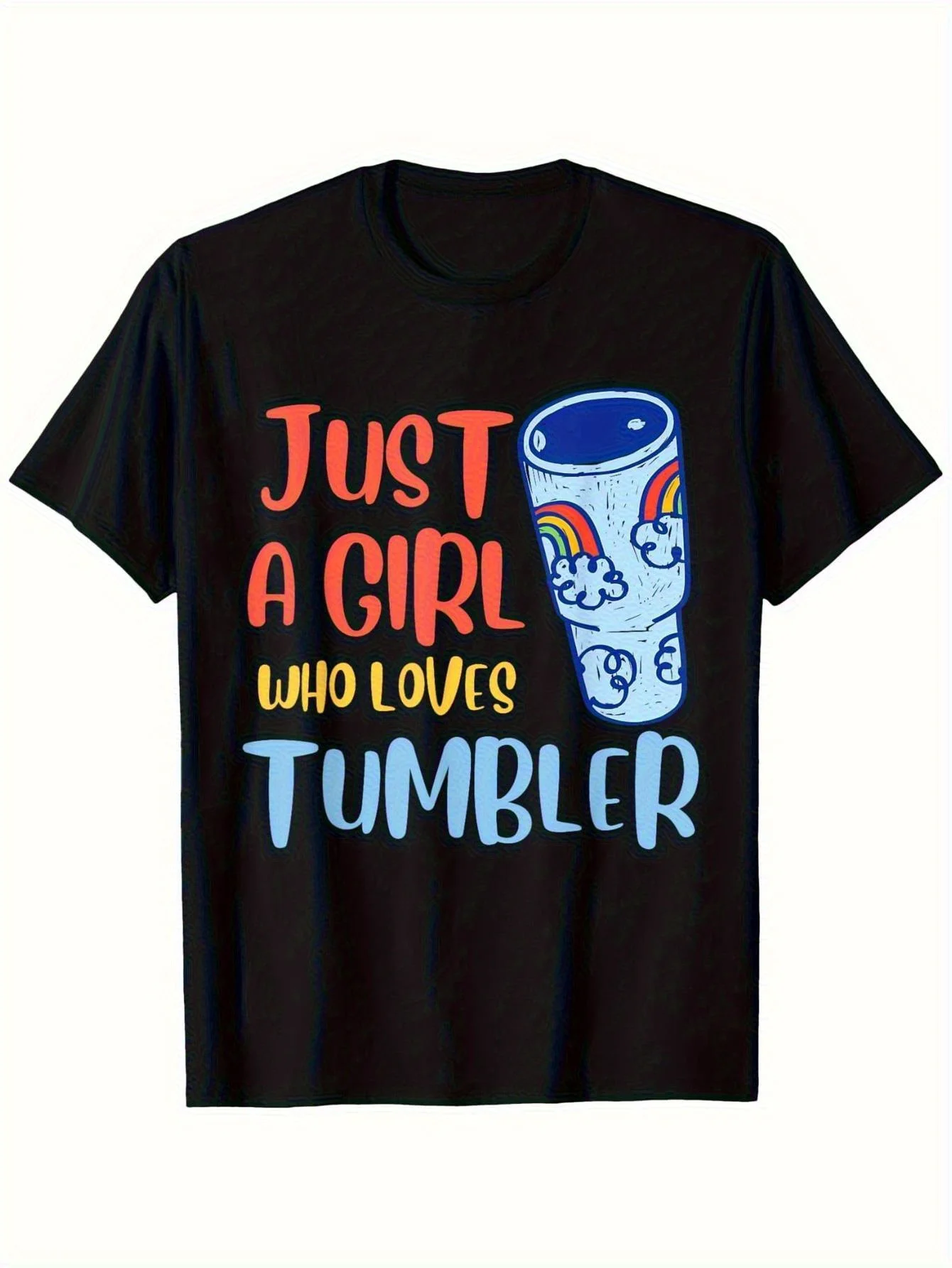 

Just a Who Loves Tumbler Graphic T-Shirt - Retro Vintage Unisex Tee with Colorful Tumbler Design