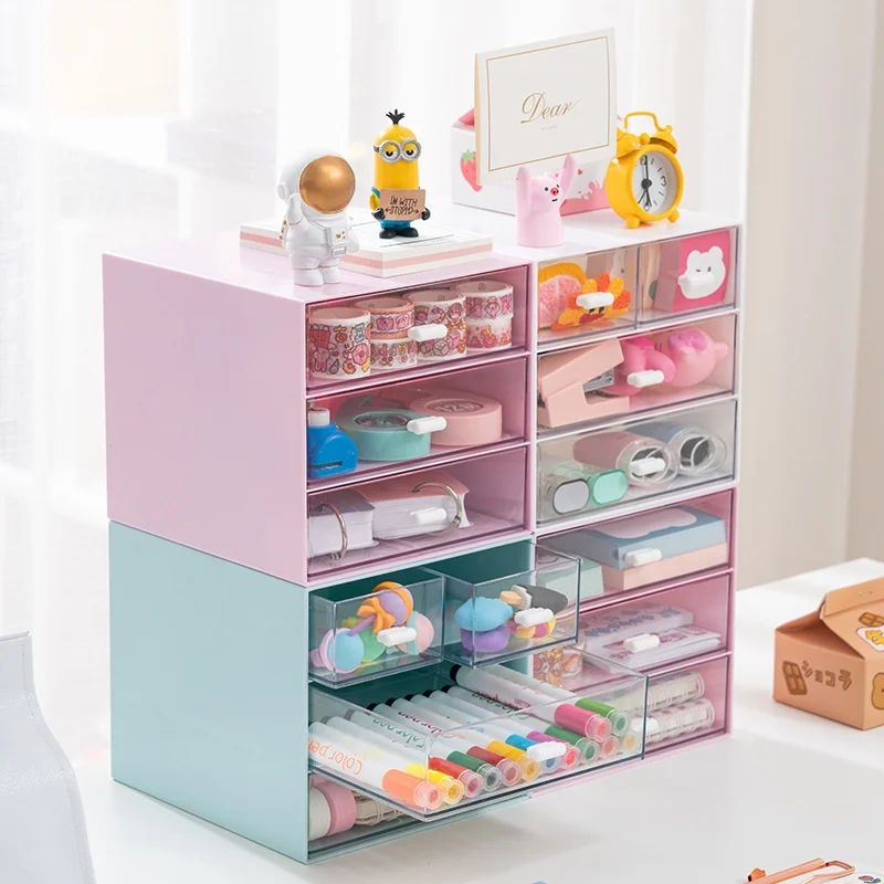 

Desktop Drawer Storage Box Transparent Study Office File Storage Box Bedroom Stackable Combination Storage Cabinet