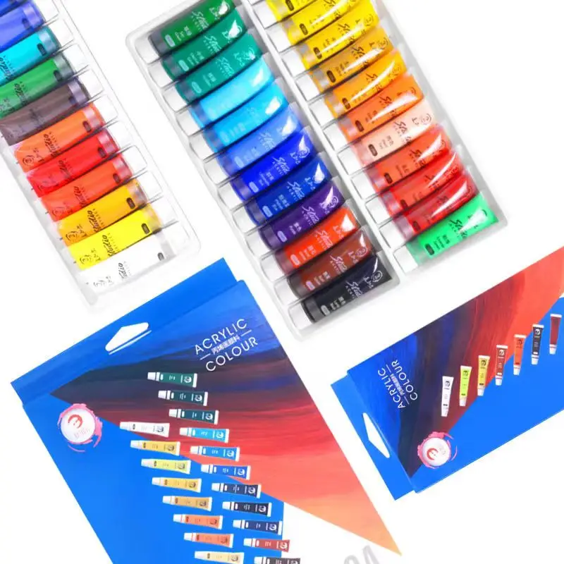 

12/24 Colors 15ML Acrylic Paint Set Color Fabric Paint Free Palette Clothing Nail Glass Drawing Paint Waterproof Art Supplies