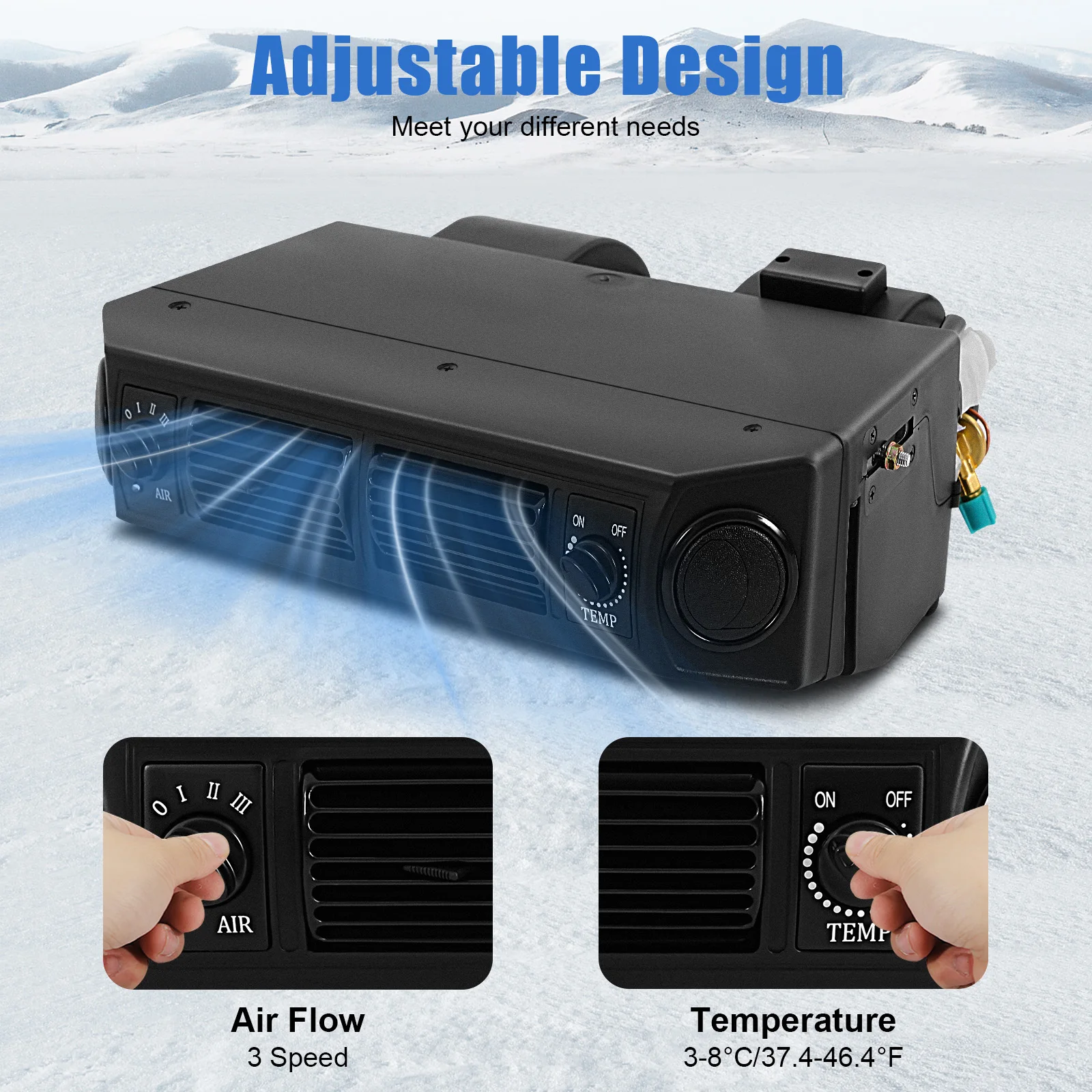 Truck Air Conditioner Evaporator, 12V Underdash AC Evaporator Unit, Truck Mounted Air Conditioner - 32 Aluminum Tubes, 3640 Kcal/h, 80W All-Copper Motor, 680 m³/h Max Airflow, 3-Speed Fan, Adjustable 37.4-46.4℉, for Truck RV Van