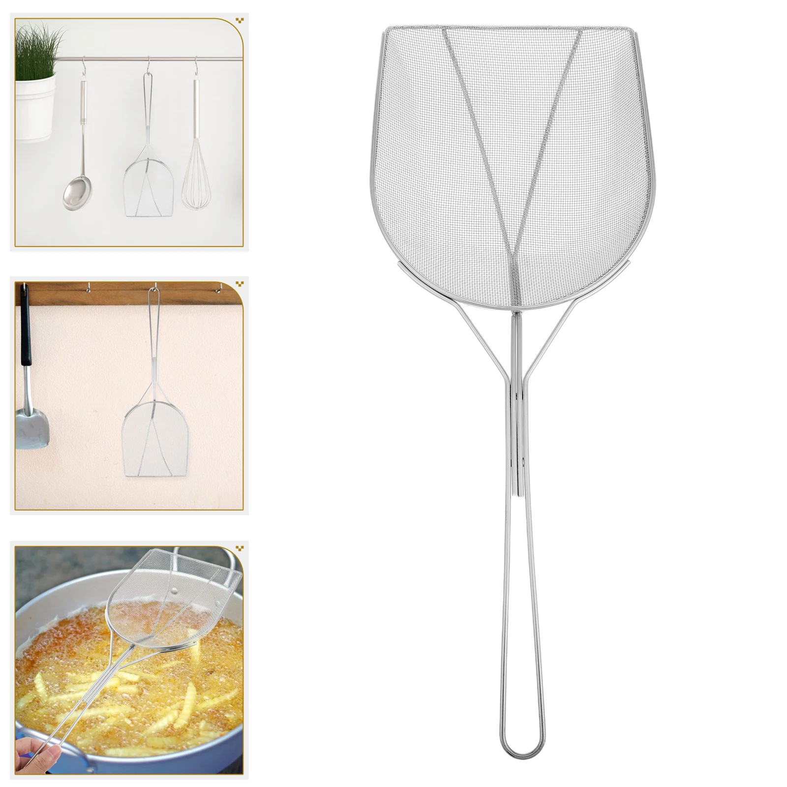 

1pc Outdoor Camping Grease Scoop Stainless Steel Fine Mesh Strainer Spoon Lightweight Cooking Utensil For Frying Skimming Camp