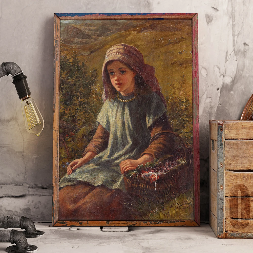 The Girl is Picking Blackberry Canvas Painting Classical Wall Art Print Home Room Decor  Items Illustration