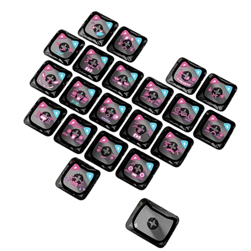 C90F 사용자 정의 가능한 백라이트 키 캡 21 키 세트 고양이 심장 디자인 셋업에 손쉬운 스냅