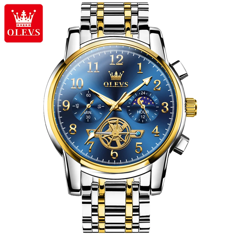 OLEVS Fashion Business orologi da polso da uomo orologio blu orologio da uomo in acciaio inossidabile impermeabile calendario orologi al quarzo Reloj Hombre