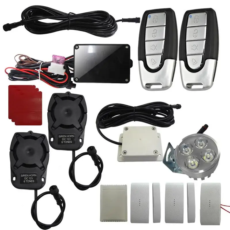 Universal Car Alarm System Security Alarm Systems For Vehicles 12V-24V Dual Induction Spotlights Anti-stealing Oil System Kit