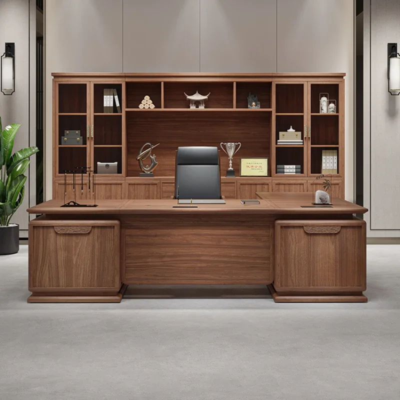 

Boss Office Desk Chair Bookcase Chairperson's Office New Chinese Solid Wood Desk