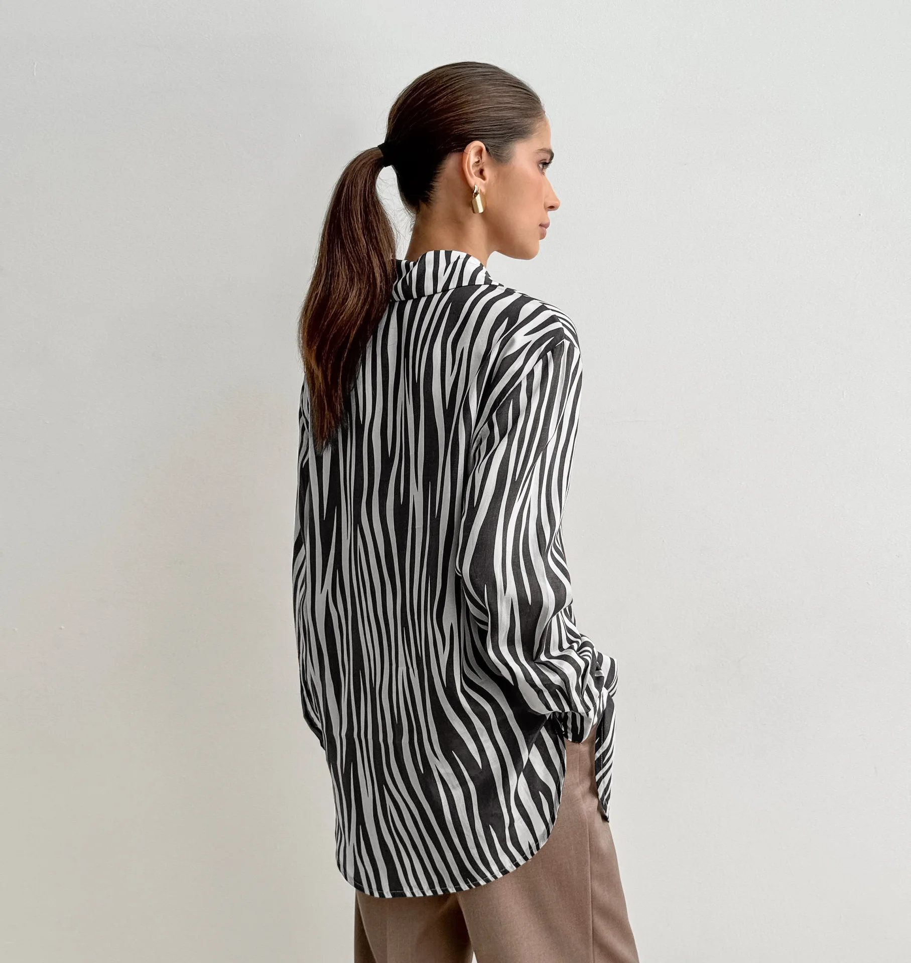 2025 Fashion Women's Printing Shirts Zebra-Stripe Classic Lapel Long Sleeves Blouses And Tops Autumn Winter Button Office