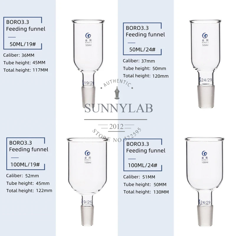 1Pcs Clear 50mm To 150mm Glass Cylindrical Feed Funnel With Standard Ground-in Mouth For Using In Lab Experiment Supply
