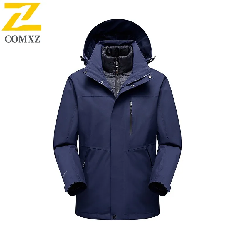 COMXZ Men Fleece Windbreaker Outdoor Sport Thickened Down Inner Layer Thermal 3 in 1 Coat Detachable Inner Layer Two Piece Set