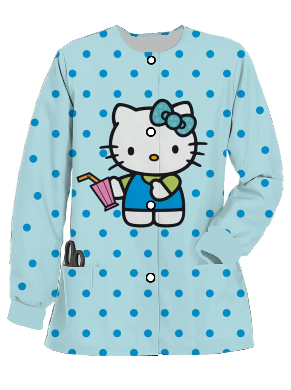 Surgical uniform women's frosted nurse uniform spring and autumn Hello Kitty print long-sleeved doctor medical work uniform