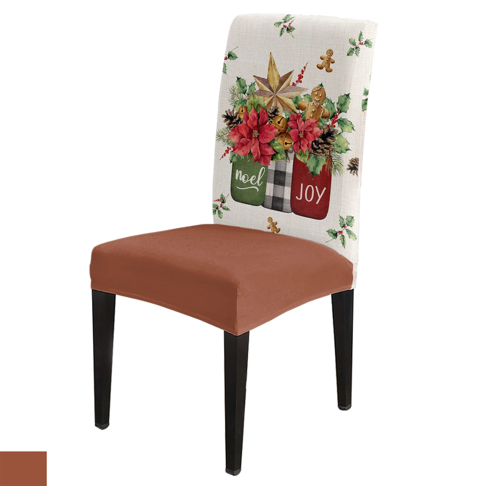 Christmas Poinsettia Flowers Berries Chair Cover Set Kitchen Stretch Spandex Seat Slipcover Home Decor Dining Room Seat Cover