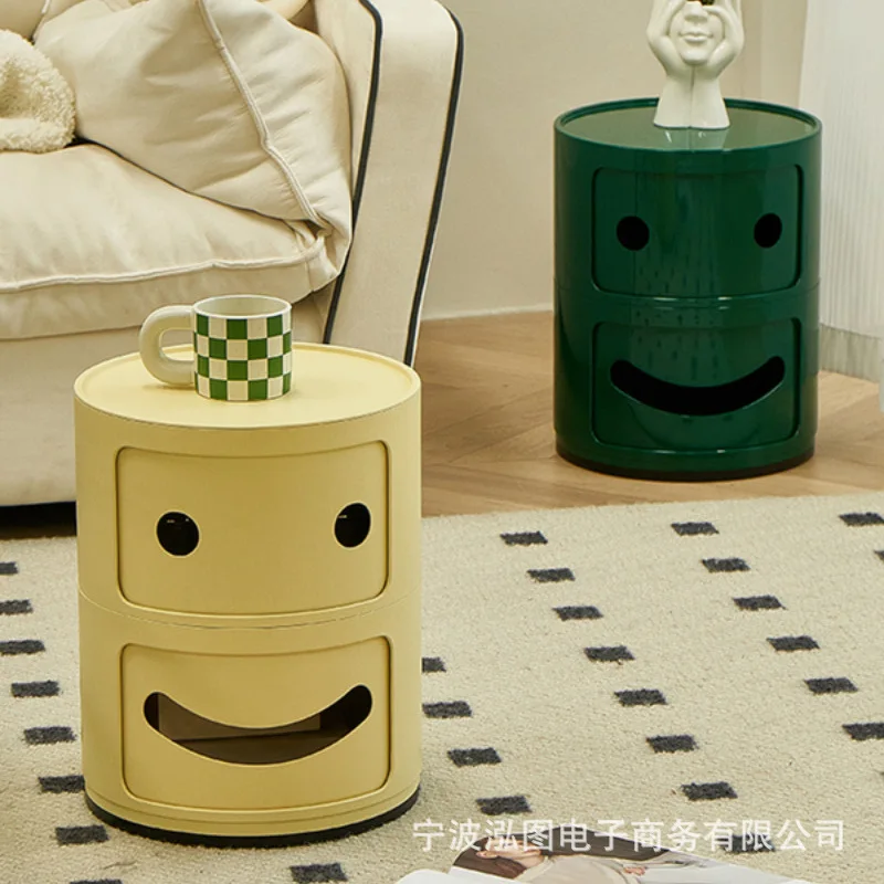 Nordic style creative smiling bedside table, small, simple, cute cartoon circular storage cabinet