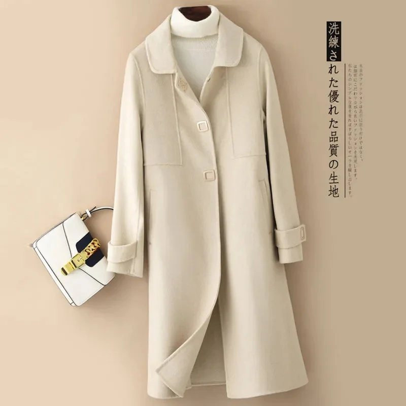 

Корейское шерстяное пальто женское большого размера средней длины, модное элегантное осенне-зимнее новое стильное утолщенное полиэфирное волокно