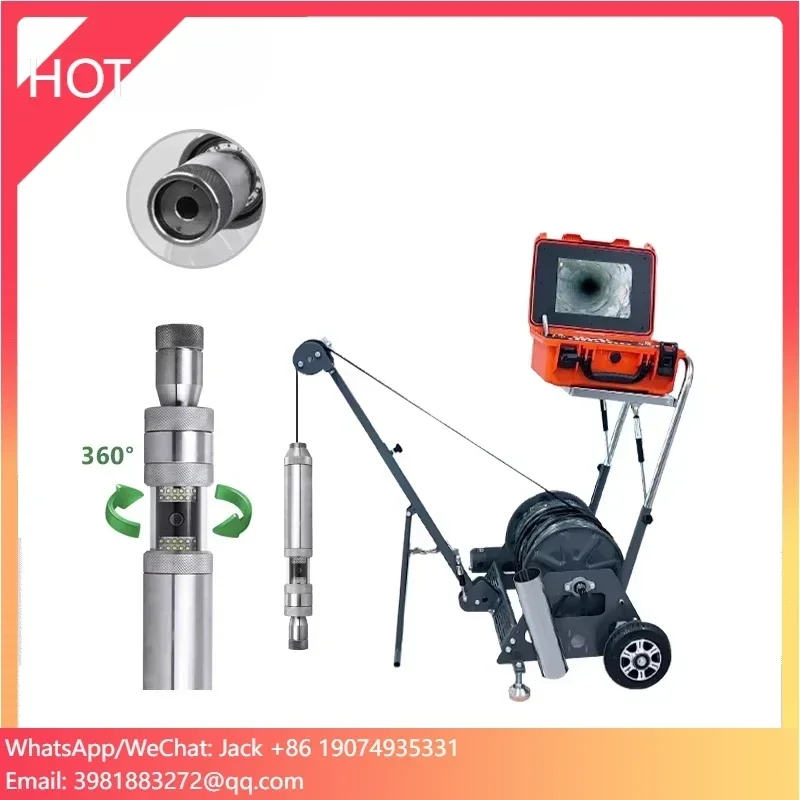 Borehole sob o veículo Downhole de águas profundas 12 polegadas HD inspeção 80m cabo, gravação de vídeo, câmera contador de profundidade