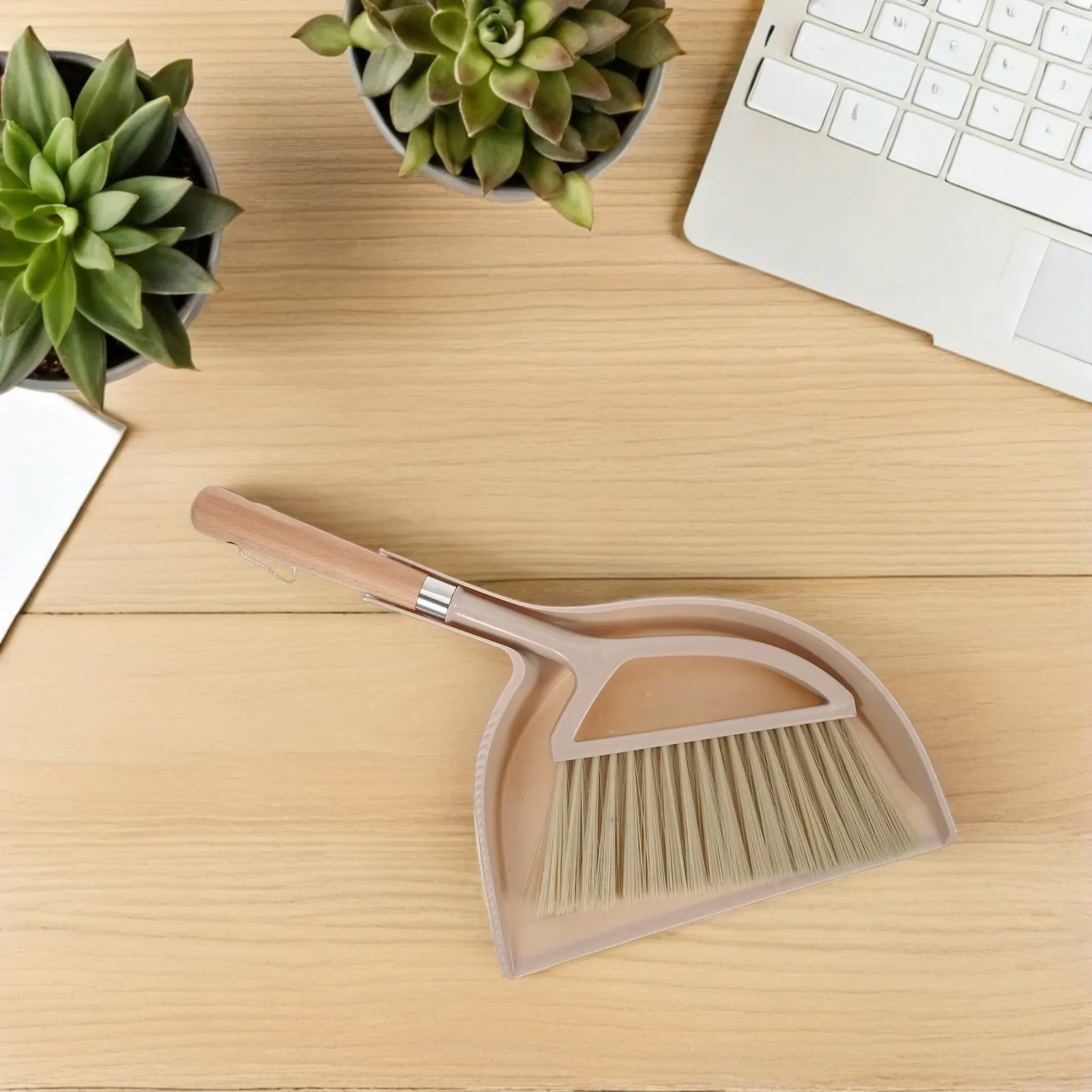 1Set Compact Wooden Dustpan and Brush Small Broom Sweeper for Table Desktop Sofa Corners Handy Handheld Cleaning Set for Home