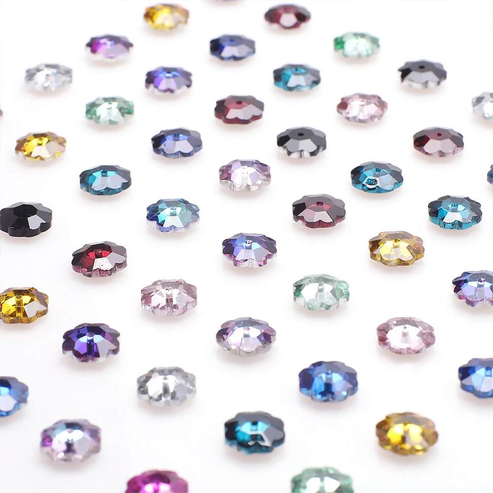 30Pcs Colorful Crystal Flower Pendants DIY 10mm Glass Petals Beads Flat Bottom For Jewelry Making Necklace Earrings Accessories