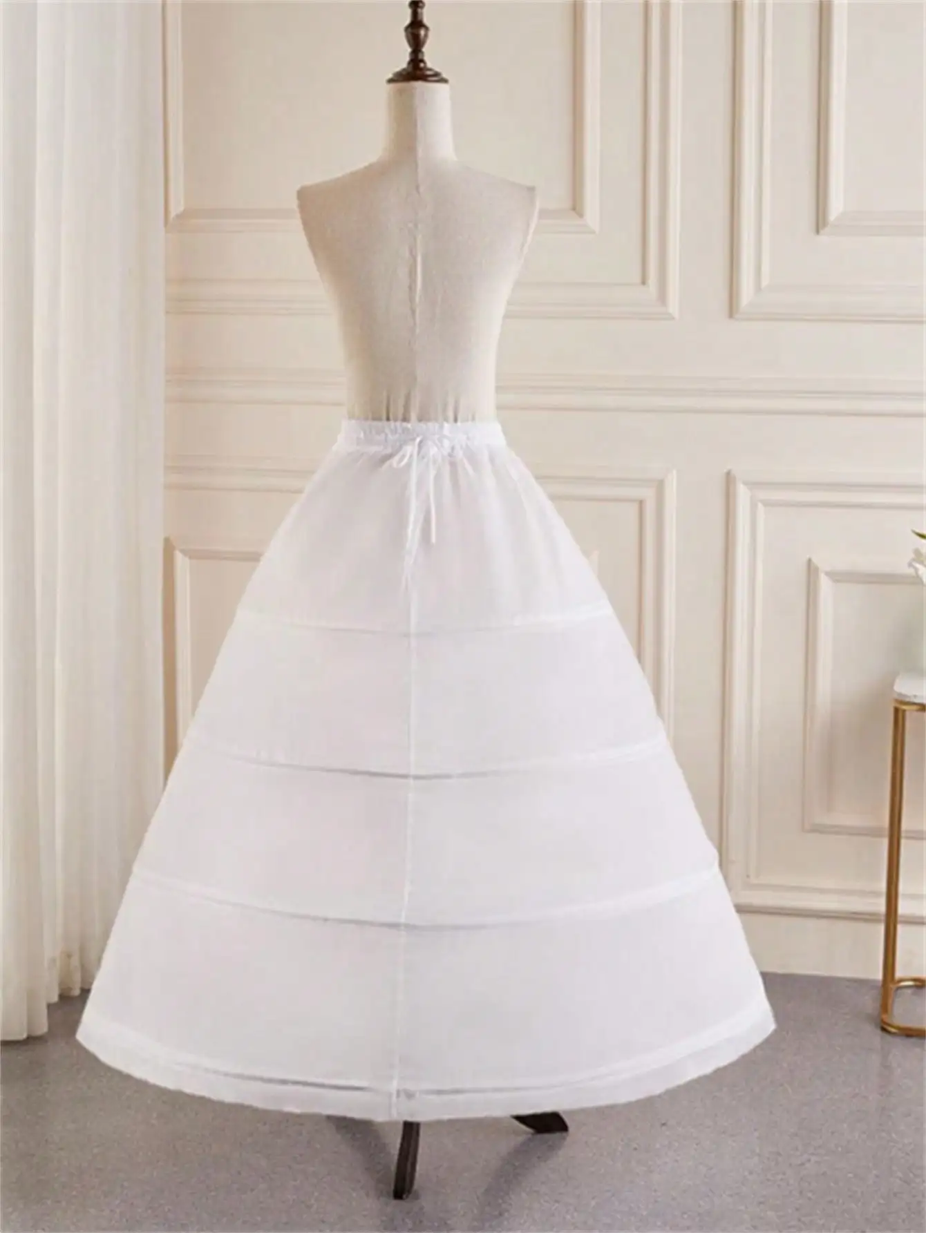 Women's White Puffy Bridal Dress Petticoat With 4 Steel Rings, Adjustable Waist, Extra Large Hoop Skirt