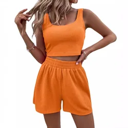 2024 Women's Set Summer Girl Style Fresh Sweet and Spicy Girl's Dress Knitted Sleeveless Fashion Casual Solid Color Fashion Set