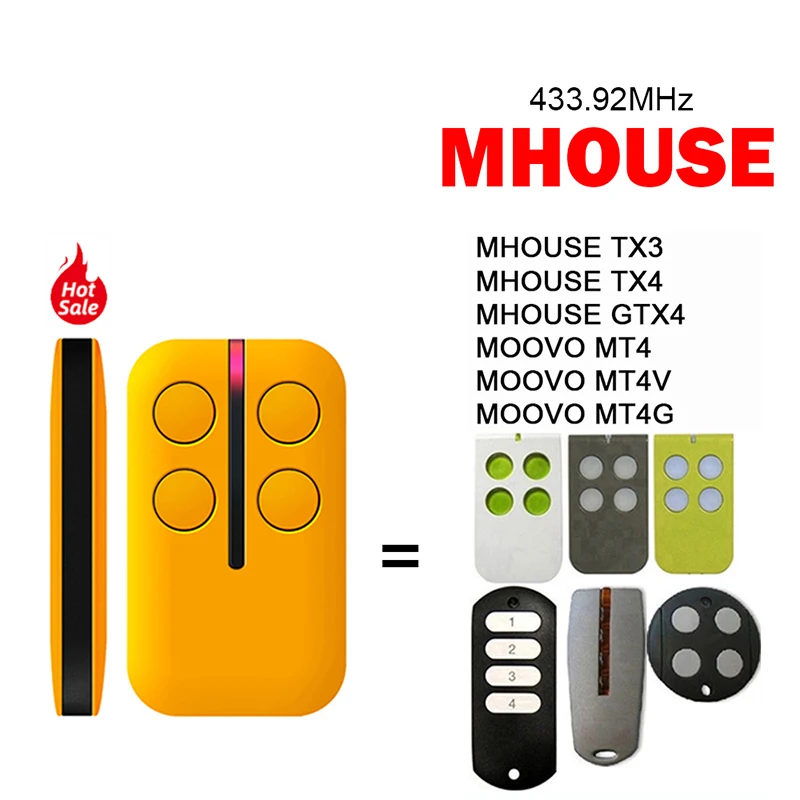 

For MHOUSE TX3 TX4 GTX4 MOOVO MT4 MT4V MT4G Garage Door Remote Control Garage key Duplicator 433.92MHz Hand Transmitter