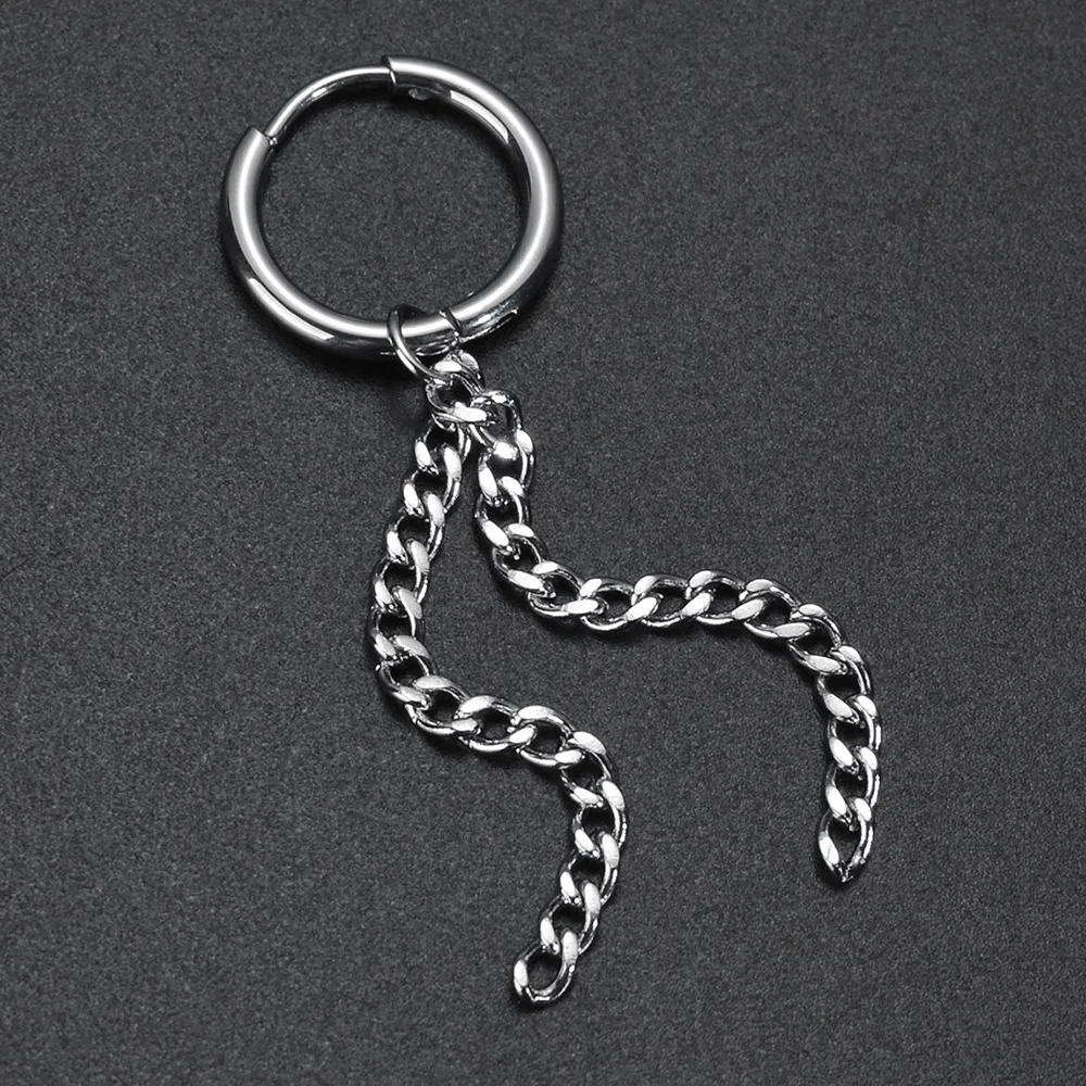 Fashion Hoop Earrings Cross Chain Scorpion Tassel Conical Shape Women Men Stainless Steel Stud Ear Punk Rock Jewelry Gift 1Pcs