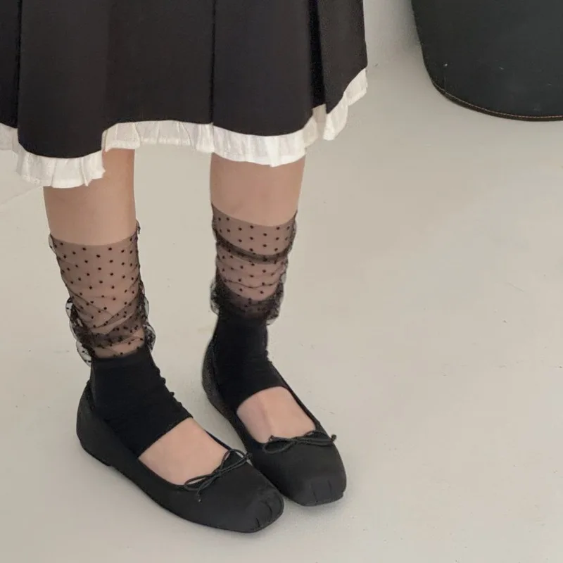 Polka Dot Mesh Patchwork Sock Spring Summer Sheer Texture Stirrup Socks Unique Aesthetic Breathable Footless Ankle Boot Cuffs