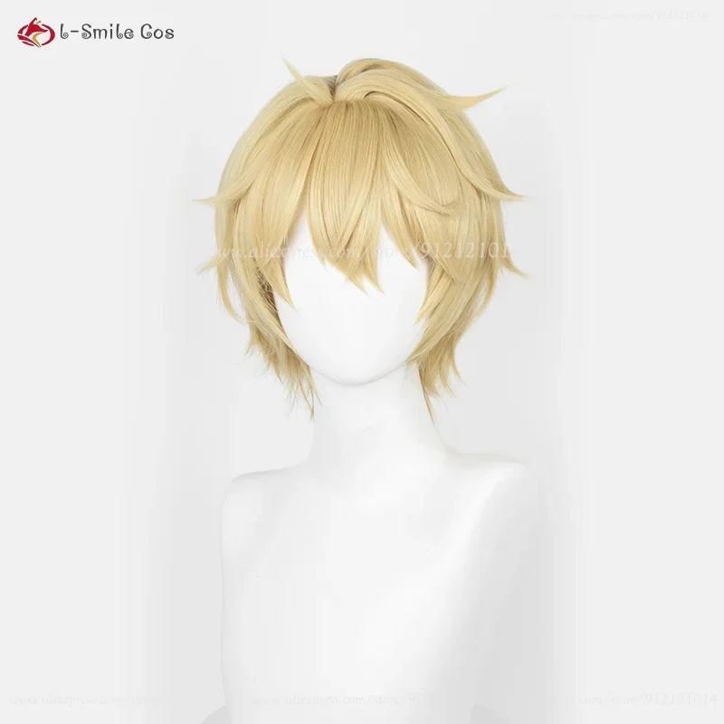 HSR Gepard Cosplay Wig 30cm Short Light Blonde Scalp Men Anime Wigs Heat Resistant Synthetic Hair Halloween Party Wig + Wig Cap