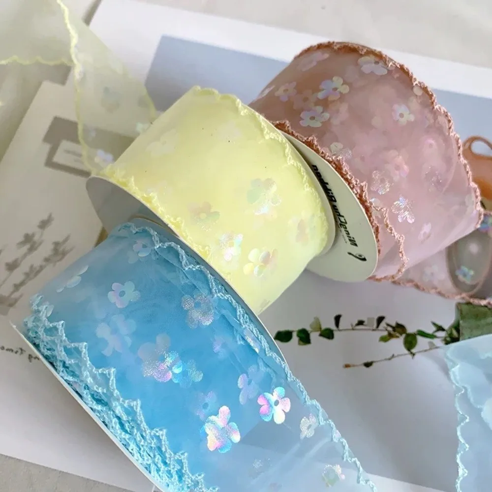Creative 10 Yards Silk Ribbon 4cm Wave Edge Pleated Chiffon Ribbon Gift Wrapping Bouquets Gifts Packaging Material