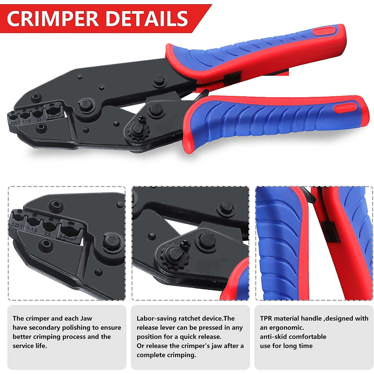 Crimping Tool VK-40J, Heat Shrink Crimping Tool Various Jaws for Ferrule Wire End,Open Barrel,Insulated and PV Conncetors