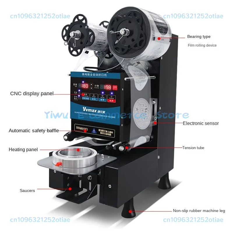 350W Automatic Cup Sealing Machine Electric Plastic Sealer for Paper Cups Milk Tea Food Bubble Tea Film Sealer English Version